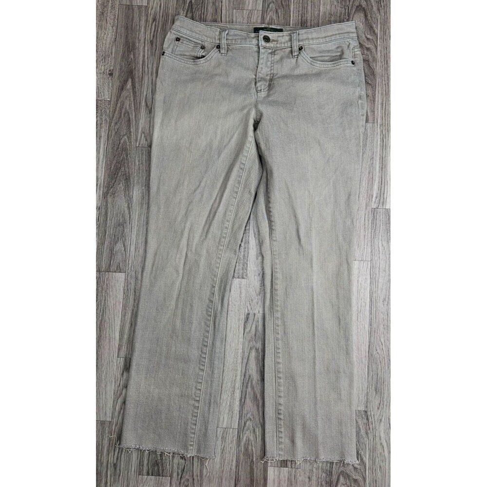 LRL Lauren Ralph Lauren Womens Size 8 Modern Straight Grey Tan Denim Jeans
